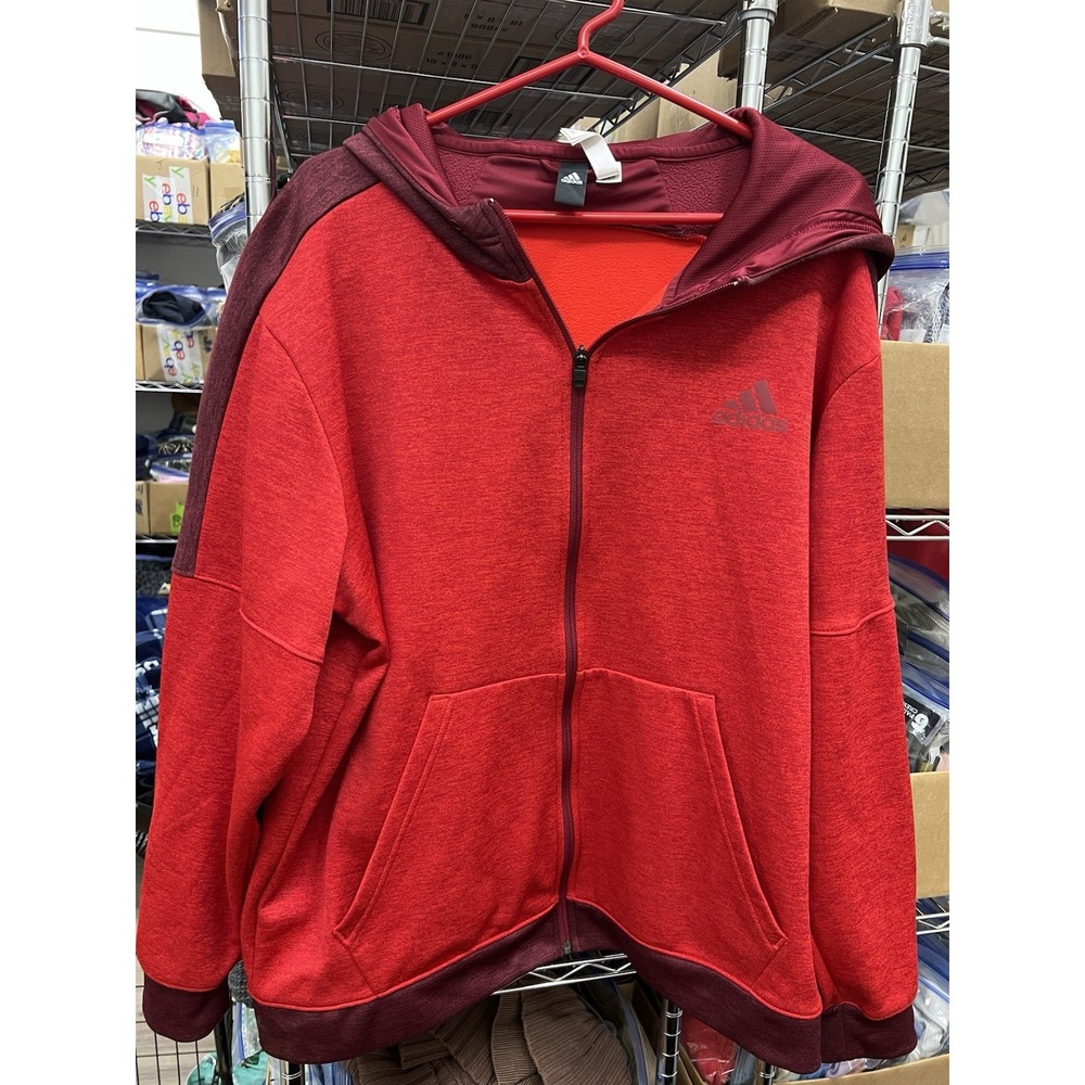 Adidas Clima Warm Full Zip Hoodie Sweatshirt Red Mens XL Pockets Fleece Lined